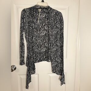 Elegant Black and White Paisley Wrap Top